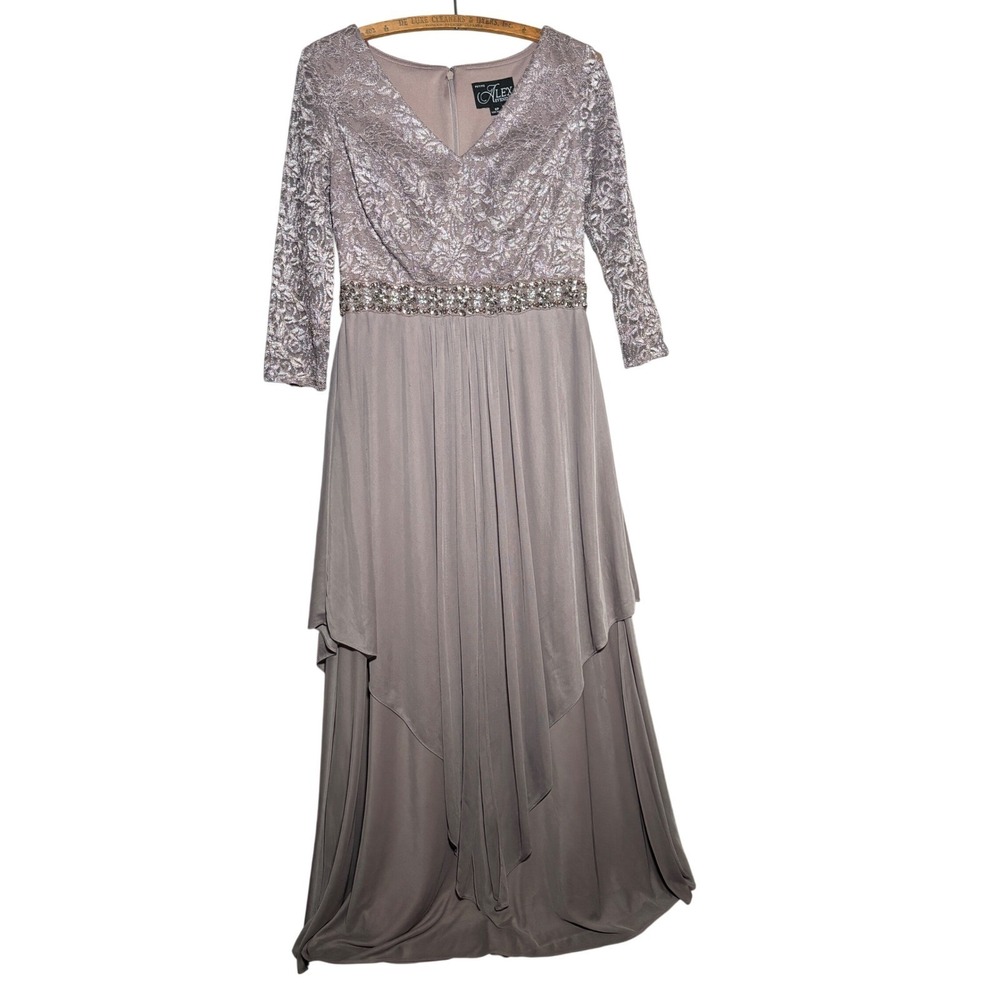 Alex‎ Evenings Petite 6 Mauve Lace Chiffon Gown Embellished Waist Formal Dress